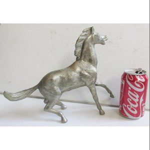 𝗟𝗔𝗥𝗚𝗘 & Tall Pot Metal Pewter Galloping Horse ~ BROKEN Leg ~